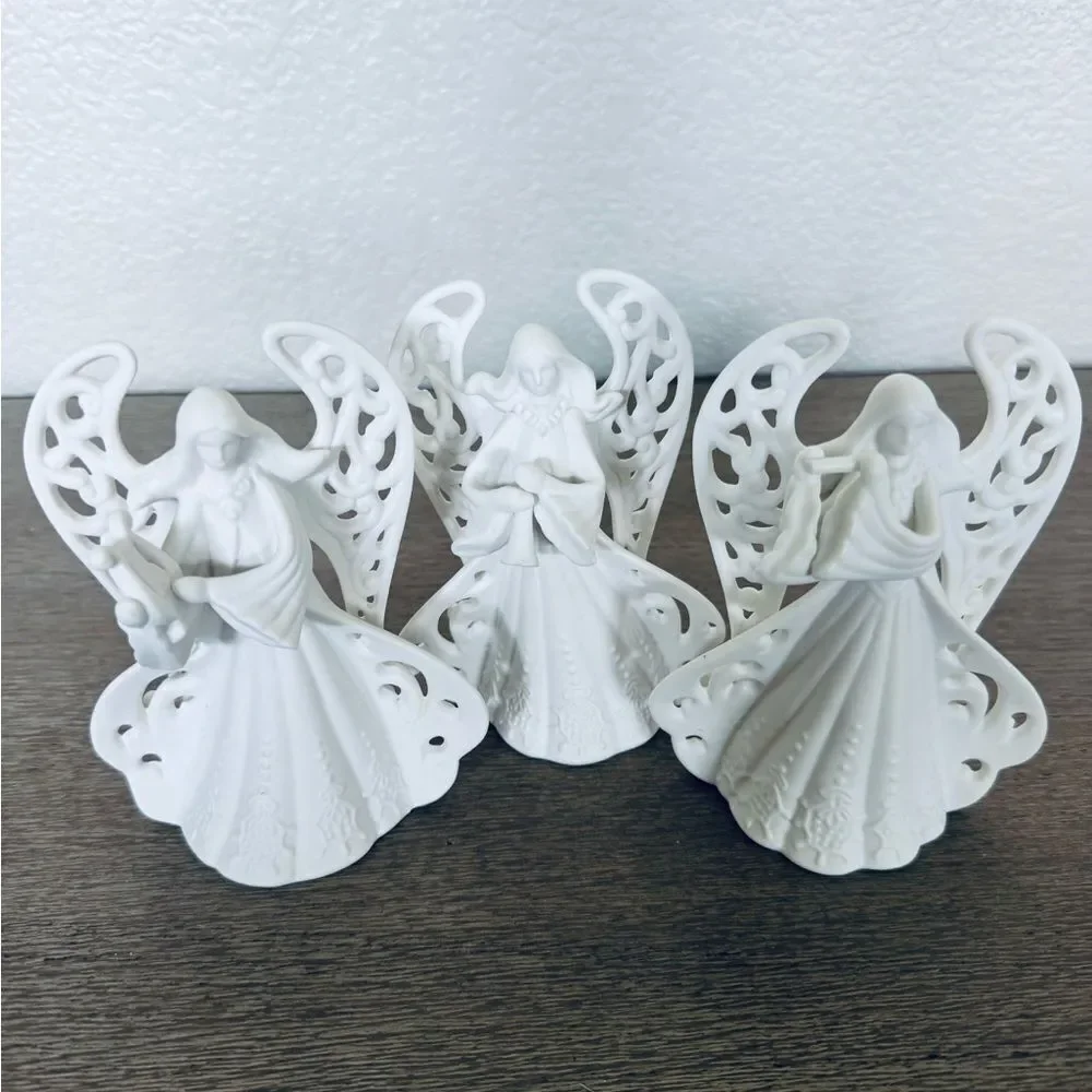 Christmas Holiday Ceramic Angel Figurine Bells 3-pc Set
